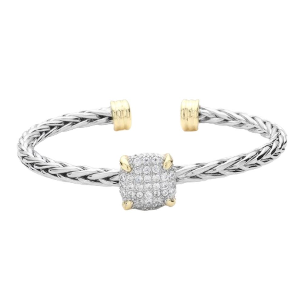 Womens CZ Stone Paved Square Pendant Cuff Custom Jewelry Bracelet